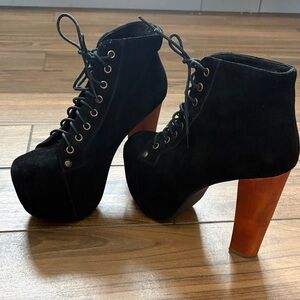 Jeffrey Campbell 2010’s Lita Black Suede Ankle Boots with Wooden Heel
